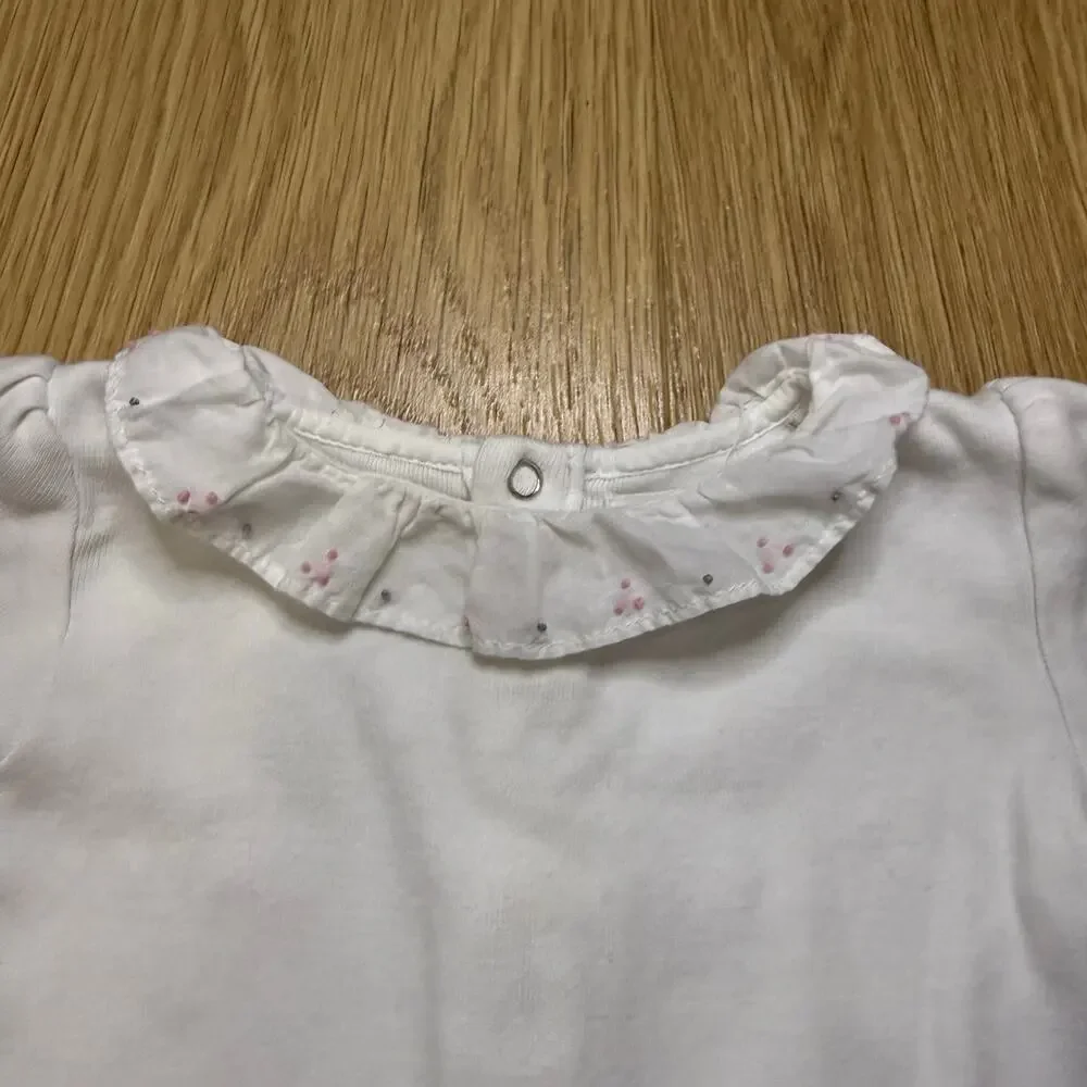 Bout'chou Baby White Long-Sleeve Ruffled Collar Bodysuit Size 12 Months